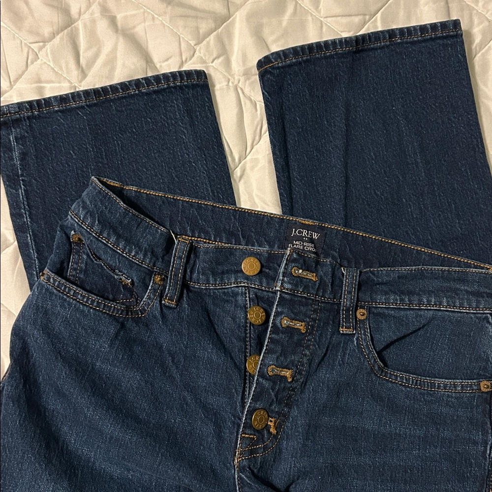 J. Crew Mid-Rise Flare Crop blue jeans